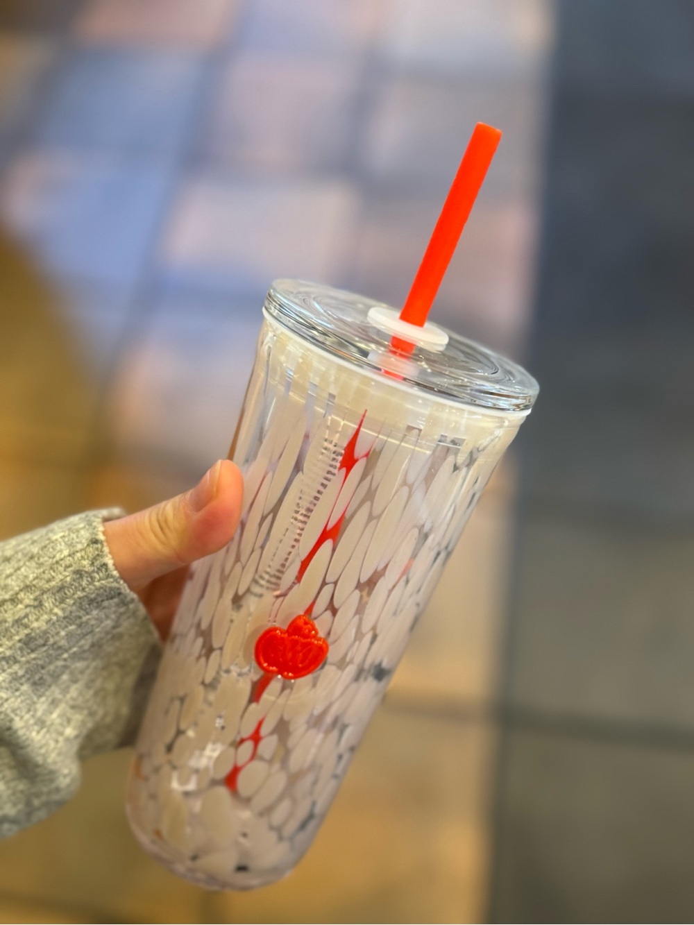Starbucks Clear Patterned Tumbler with Red Straw